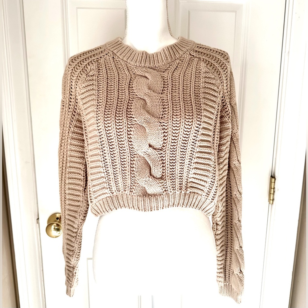 Urban Outfitters Lottie Moss Cropped Tan Cable Knit Sweater